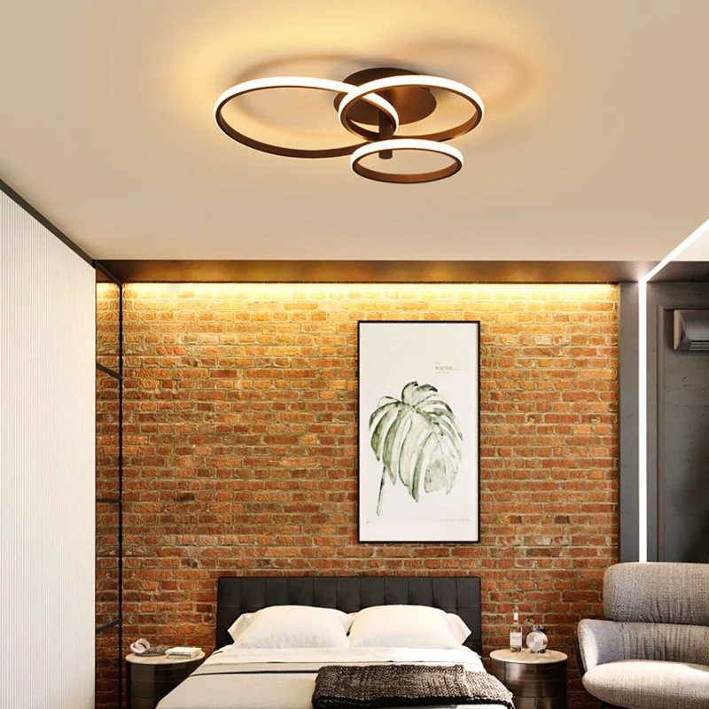 Nordic gestapelde ring inbouw plafondlamp acryl bruin/wit 23,5"/19,5" brede LED slaapkamer plafondmontage licht warm/wit C...