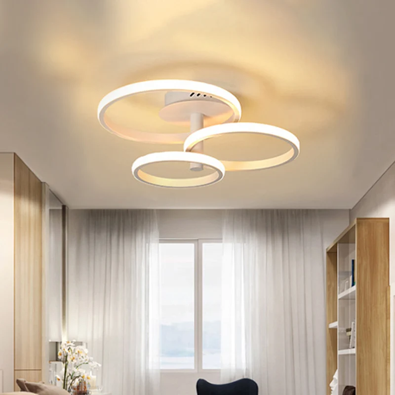 Nordic gestapelde ring inbouw plafondlamp acryl bruin/wit 23,5"/19,5" brede LED slaapkamer plafondmontage licht warm/wit C...