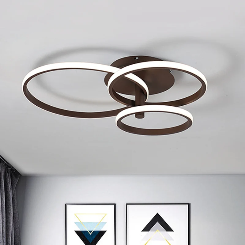 Nordic gestapelde ring inbouw plafondlamp acryl bruin/wit 23,5"/19,5" brede LED slaapkamer plafondmontage licht warm/wit C...