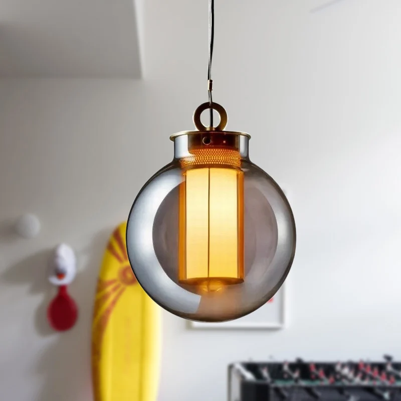 Nordic Globe hangende hanglamp rookgrijs glas 1 hoofd slaapkamer hanglampset met binnencilinder witte glazen kap Clearhalo