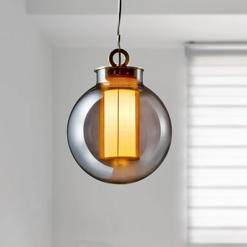 Nordic Globe hangende hanglamp rookgrijs glas 1 hoofd slaapkamer hanglampset met binnencilinder witte glazen kap Clearhalo