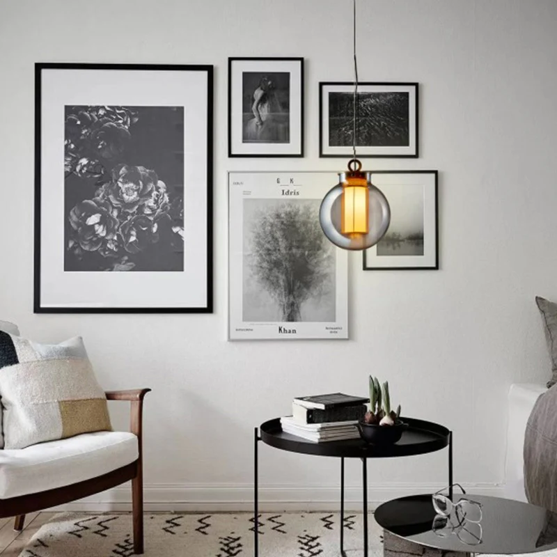 Nordic Globe hangende hanglamp rookgrijs glas 1 hoofd slaapkamer hanglampset met binnencilinder witte glazen kap Clearhalo