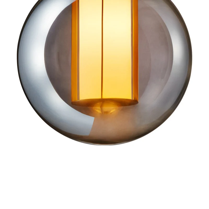 Nordic Globe hangende hanglamp rookgrijs glas 1 hoofd slaapkamer hanglampset met binnencilinder witte glazen kap Clearhalo