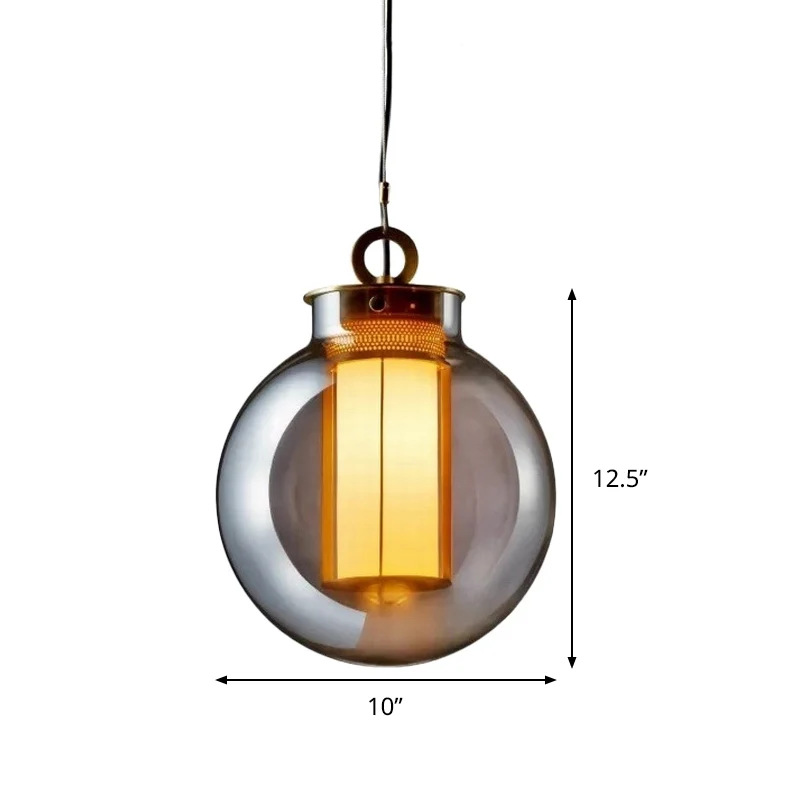 Nordic Globe hangende hanglamp rookgrijs glas 1 hoofd slaapkamer hanglampset met binnencilinder witte glazen kap Clearhalo
