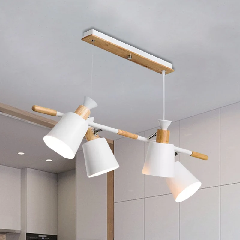 Nordic groen/grijs/wit eilandlamp met taps toelopende kap 4-lichts metalen hanglamp voor keuken-eetkamer Clearhalo