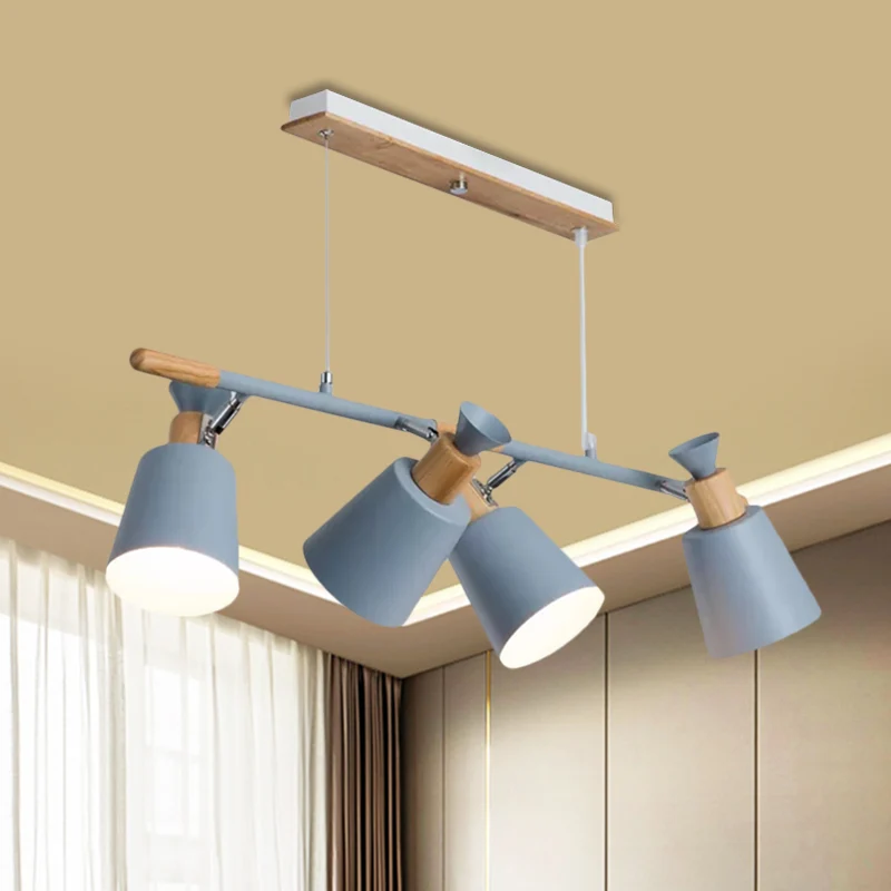 Nordic groen/grijs/wit eilandlamp met taps toelopende kap 4-lichts metalen hanglamp voor keuken-eetkamer Clearhalo