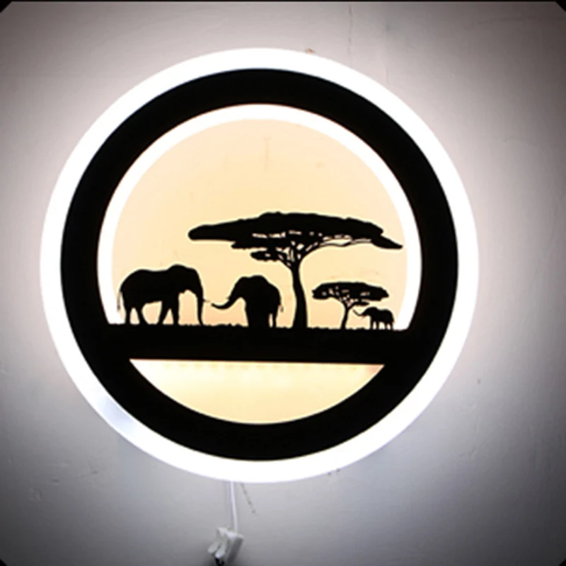 Nordic LED Wandlamp Blaker Zwart Rond/Olifant/Giraffe Ultradunne Wandlamp met Acryl Schaduw Warm/Wit Licht Clearhalo