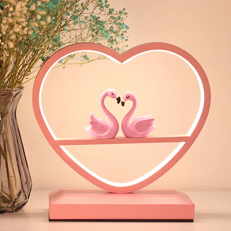 Nordic Loving Heart-nachtlamp metallic slaapkamer LED-tafellamp met zwanen-deco roze Clearhalo