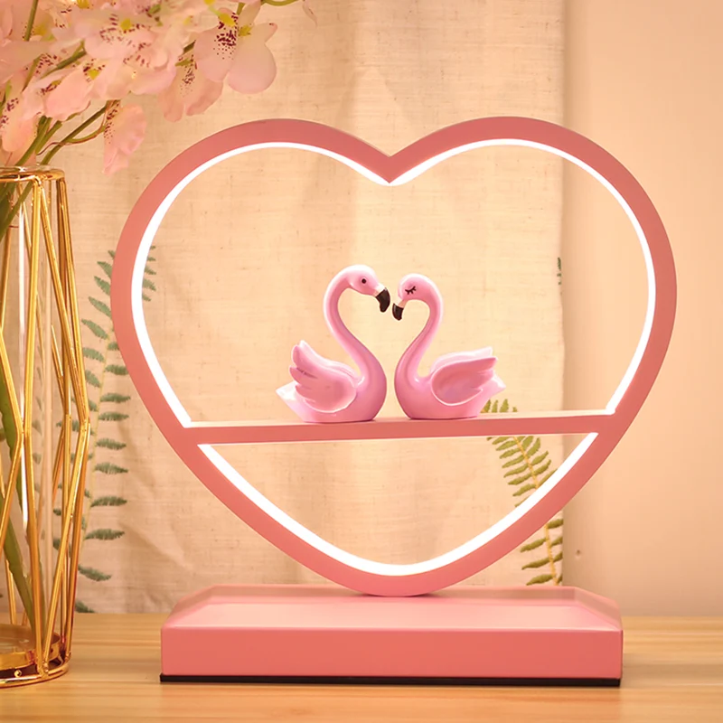 Nordic Loving Heart-nachtlamp metallic slaapkamer LED-tafellamp met zwanen-deco roze Clearhalo