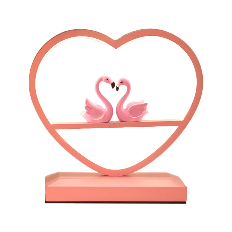 Nordic Loving Heart-nachtlamp metallic slaapkamer LED-tafellamp met zwanen-deco roze Clearhalo