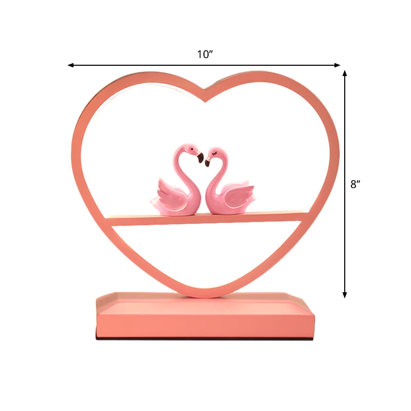 Nordic Loving Heart-nachtlamp metallic slaapkamer LED-tafellamp met zwanen-deco roze Clearhalo