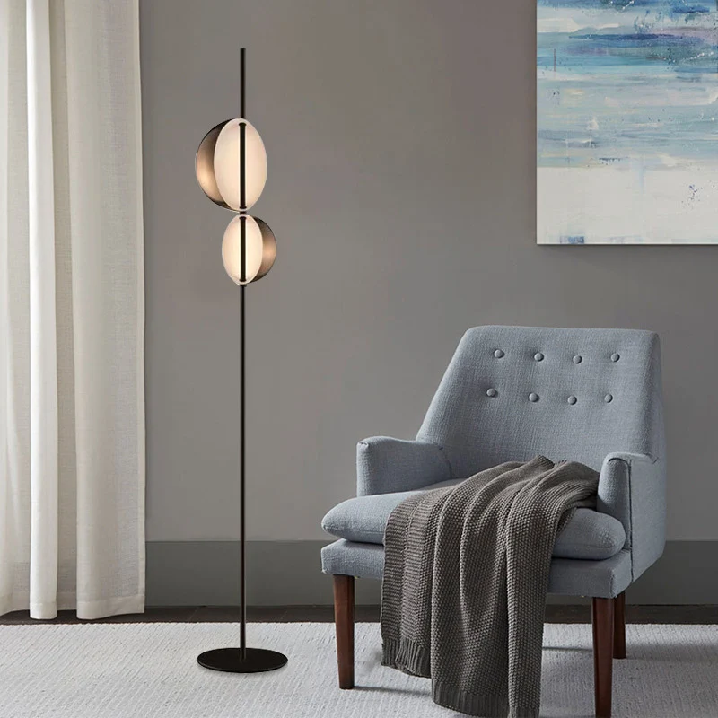 Nordic Semi-Orb Vloerleeslamp Metallic LED Woonkamer Staande Lamp Zwart/Goud Clearhalo
