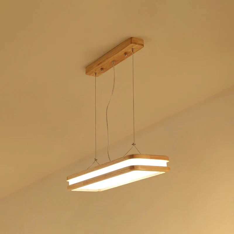 Nordic Simple Wood Island-verlichtingsarmaturen Beige rechthoekige LED-eetkamer hanglamp Clearhalo