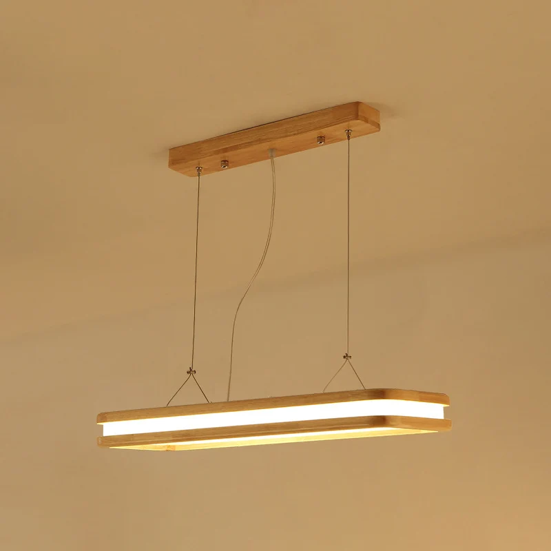 Nordic Simple Wood Island-verlichtingsarmaturen Beige rechthoekige LED-eetkamer hanglamp Clearhalo