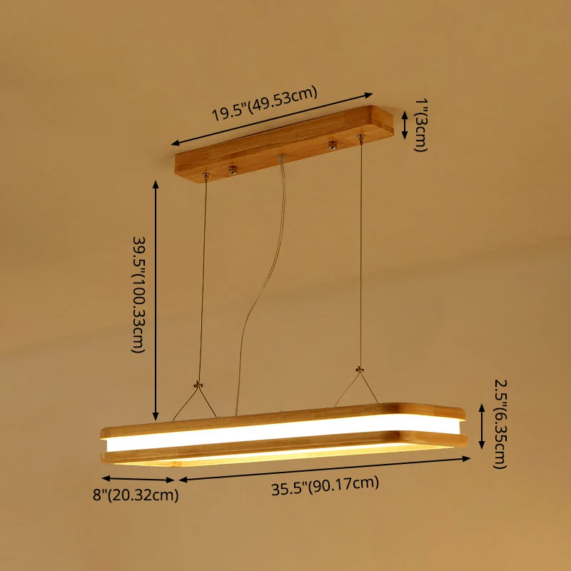 Nordic Simple Wood Island-verlichtingsarmaturen Beige rechthoekige LED-eetkamer hanglamp Clearhalo