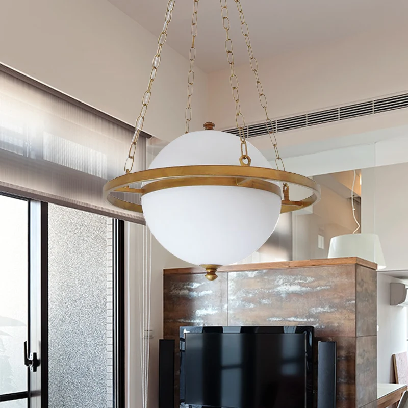 Nordic Sphere Suspension Pendel Opaal Glas 1 Kop Hanglamp Goud voor Woonkamer Clearhalo