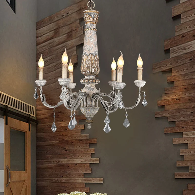 Nordic Starburst hangende kroonluchter hout 6 lampen hanglamp noodlijdend wit voor woonkamer Clearhalo