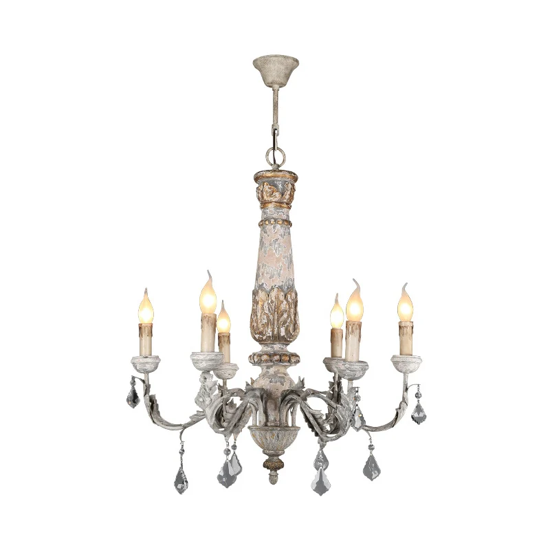 Nordic Starburst hangende kroonluchter hout 6 lampen hanglamp noodlijdend wit voor woonkamer Clearhalo