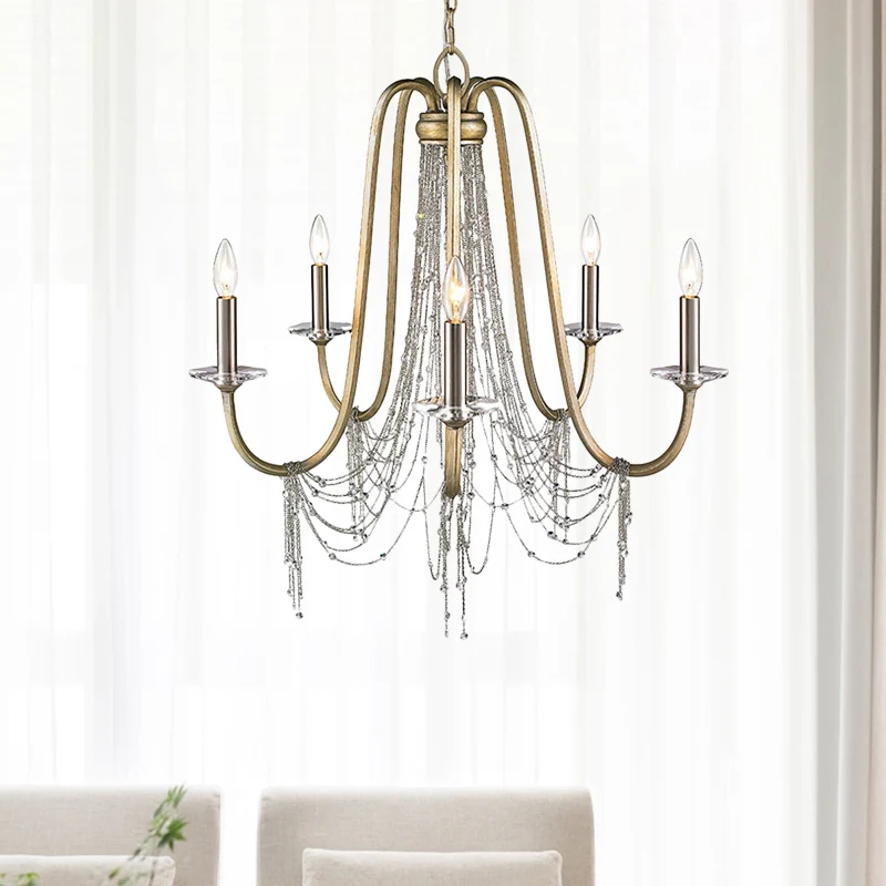 Nordic Starburst hangende kroonluchter kristal 5 lampen hanglamp goud voor woonkamer Clearhalo