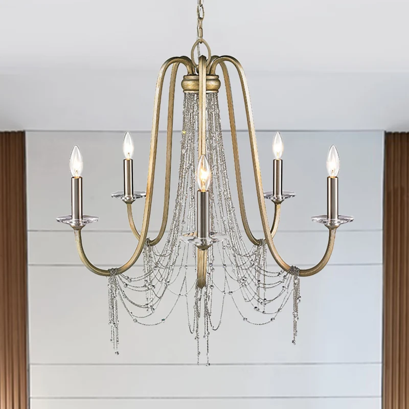 Nordic Starburst hangende kroonluchter kristal 5 lampen hanglamp goud voor woonkamer Clearhalo