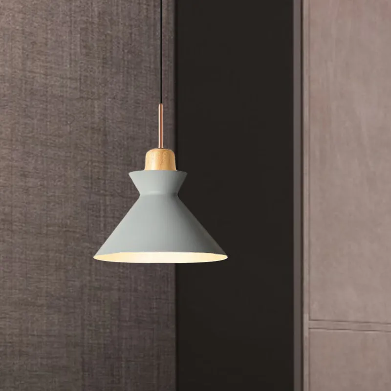 Nordic stijlvolle conische hanglamp 1 lamp metaal en hout hanglamp grijs/wit voor woonkamer Clearhalo