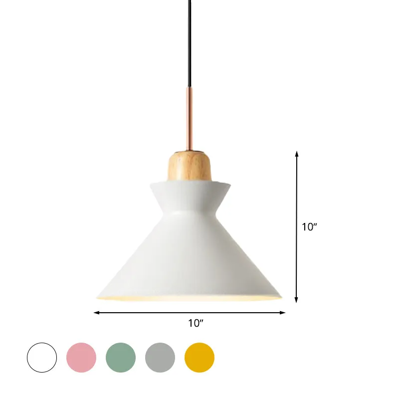 Nordic stijlvolle conische hanglamp 1 lamp metaal en hout hanglamp grijs/wit voor woonkamer Clearhalo