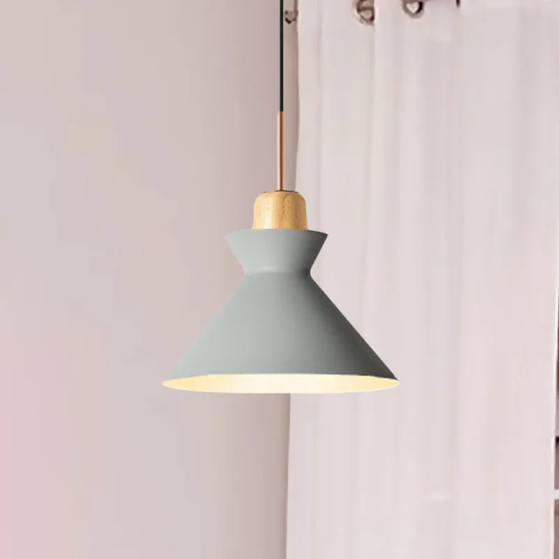 Nordic stijlvolle conische hanglamp 1 lamp metaal en hout hanglamp grijs/wit voor woonkamer Clearhalo