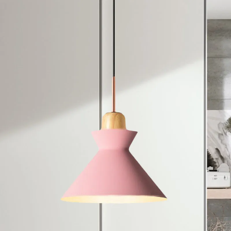 Nordic stijlvolle conische hanglamp 1 lamp metaal en hout hanglamp grijs/wit voor woonkamer Clearhalo