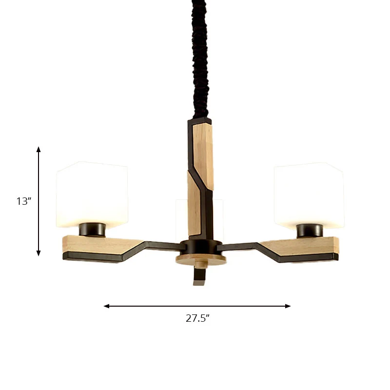 Nordic Style Cube Shade Hanglamp 3/5 Hoofden Houten Plafondkroonluchter voor Woonkamer Clearhalo