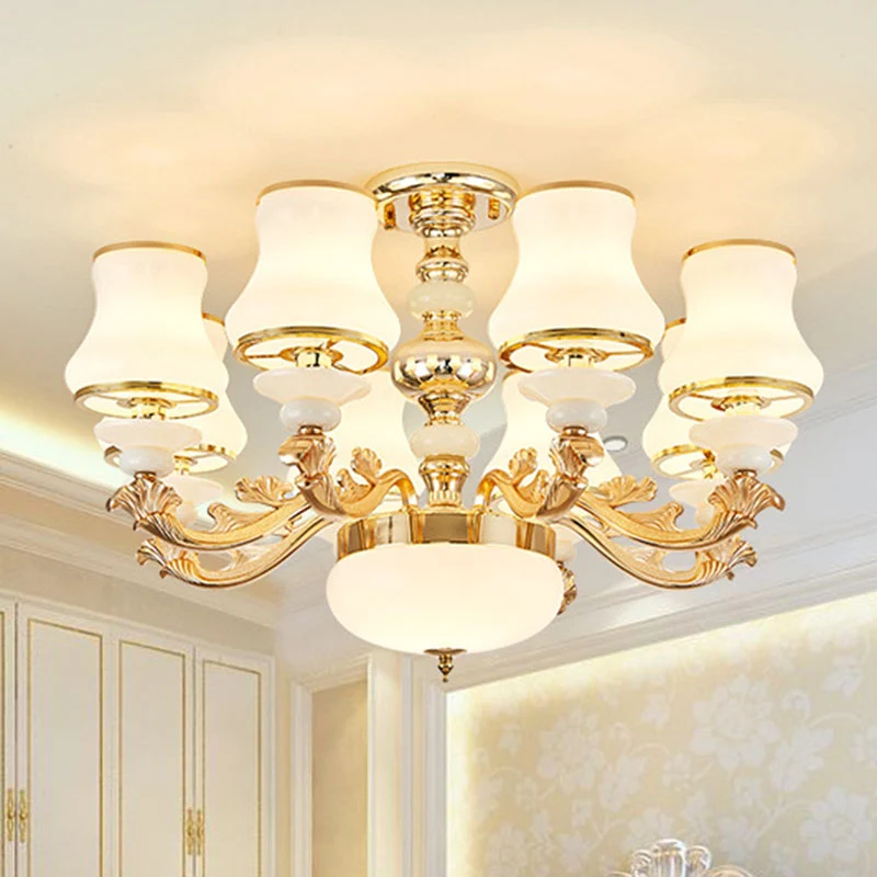 Nordic uitlopende kroonluchterlamp melkachtig glas woonkamer hangend plafondlicht goud Clearhalo