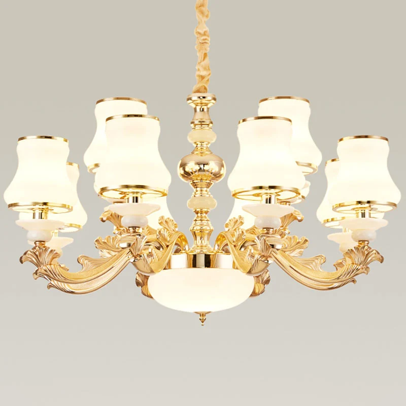 Nordic uitlopende kroonluchterlamp melkachtig glas woonkamer hangend plafondlicht goud Clearhalo