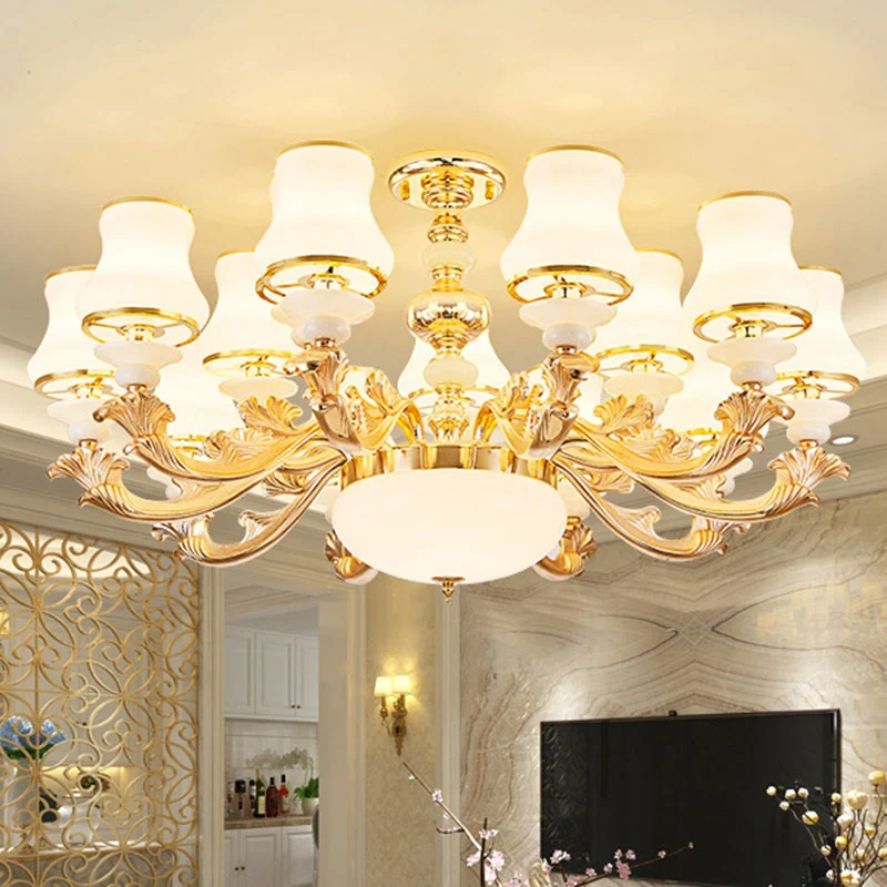 Nordic uitlopende kroonluchterlamp melkachtig glas woonkamer hangend plafondlicht goud Clearhalo