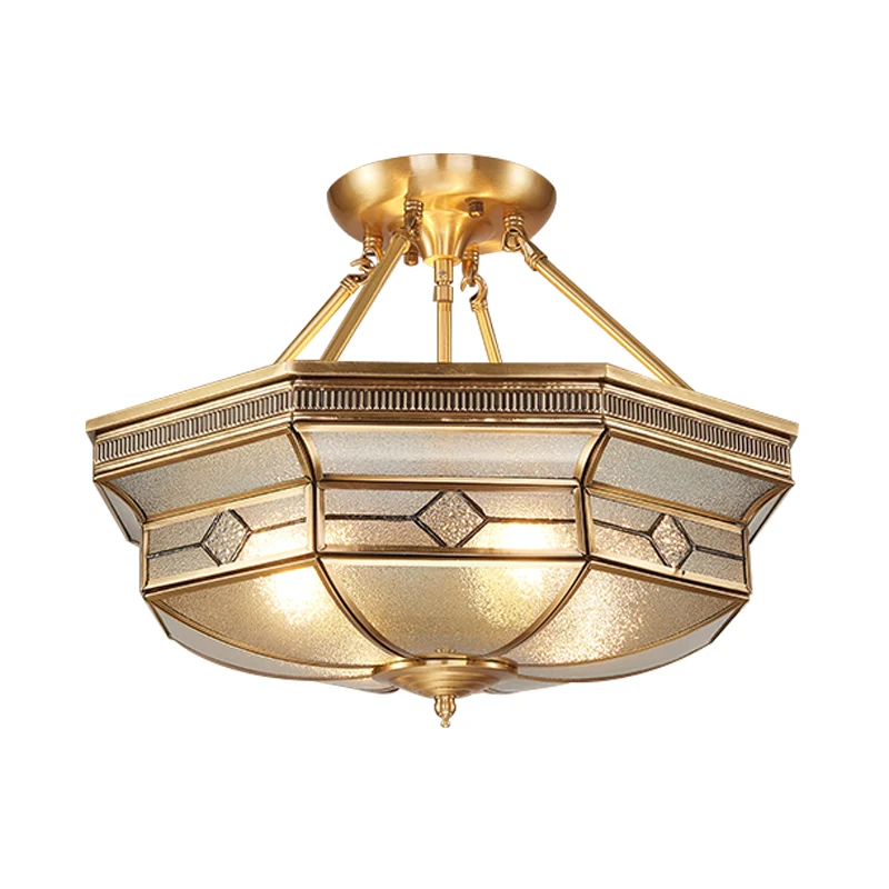 Octagon semi-inbouw plafondlamp Tradition getextureerd glas 1 kop messing plafondmontagelamp voor slaapkamer Clearhalo