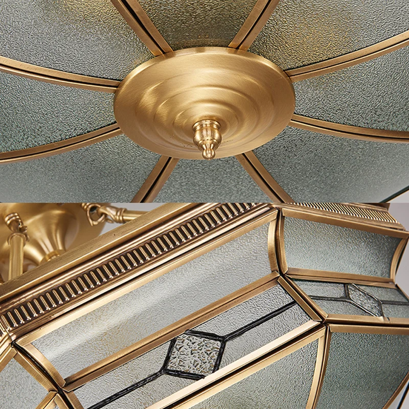 Octagon semi-inbouw plafondlamp Tradition getextureerd glas 1 kop messing plafondmontagelamp voor slaapkamer Clearhalo