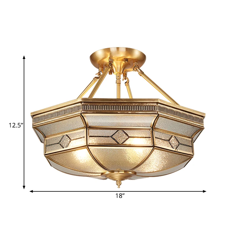 Octagon semi-inbouw plafondlamp Tradition getextureerd glas 1 kop messing plafondmontagelamp voor slaapkamer Clearhalo