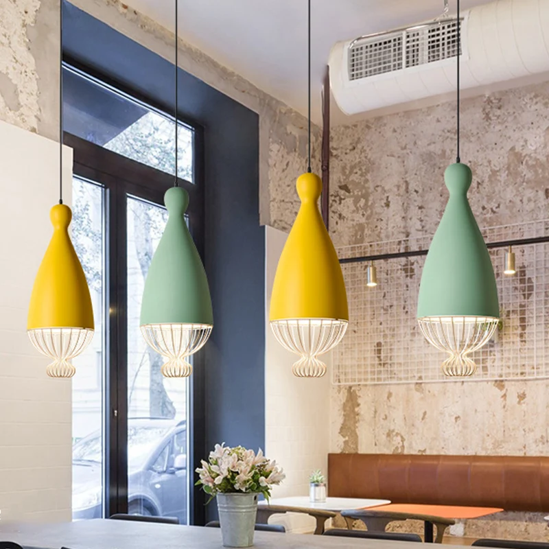 Omgekeerde ballon aluminium hanglamp Macaron 1 kops grijs/roze/blauw ophangverlichting met draadkooi Clearhalo