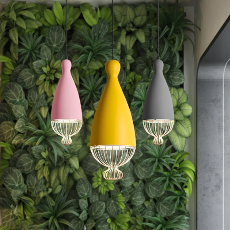Omgekeerde ballon aluminium hanglamp Macaron 1 kops grijs/roze/blauw ophangverlichting met draadkooi Clearhalo