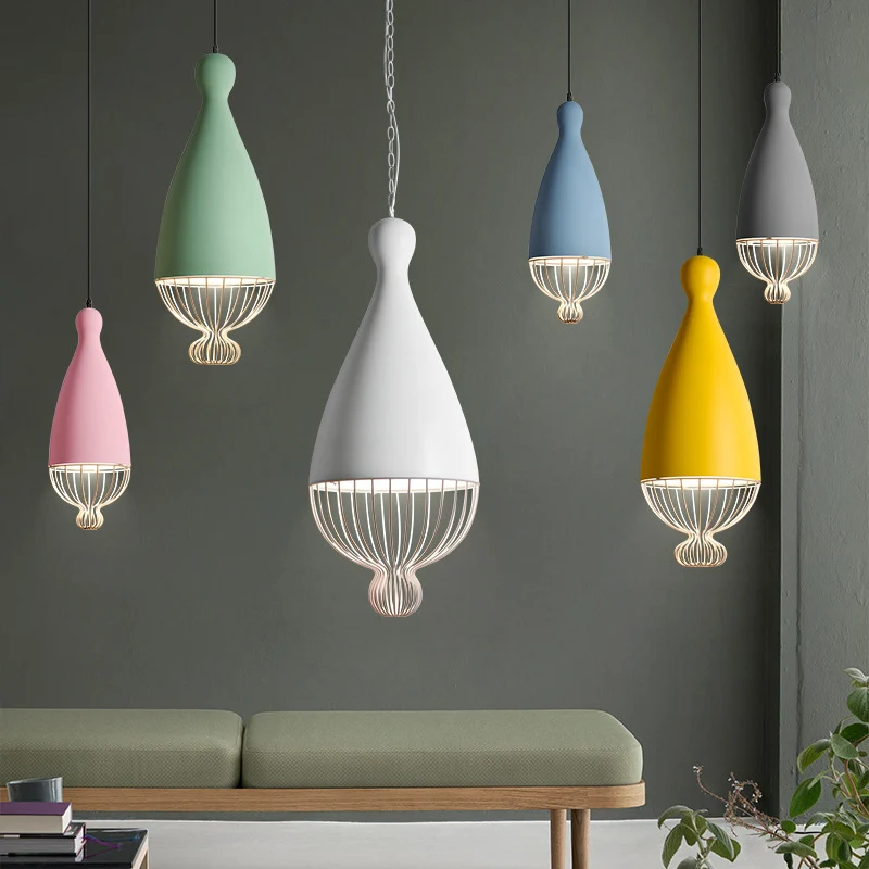 Omgekeerde ballon aluminium hanglamp Macaron 1 kops grijs/roze/blauw ophangverlichting met draadkooi Clearhalo