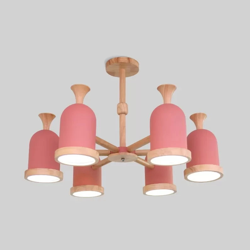 Omgekeerde beker hanglamp Scandinavisch design houten kroonluchter voor kinderslaapkamer Clearhalo