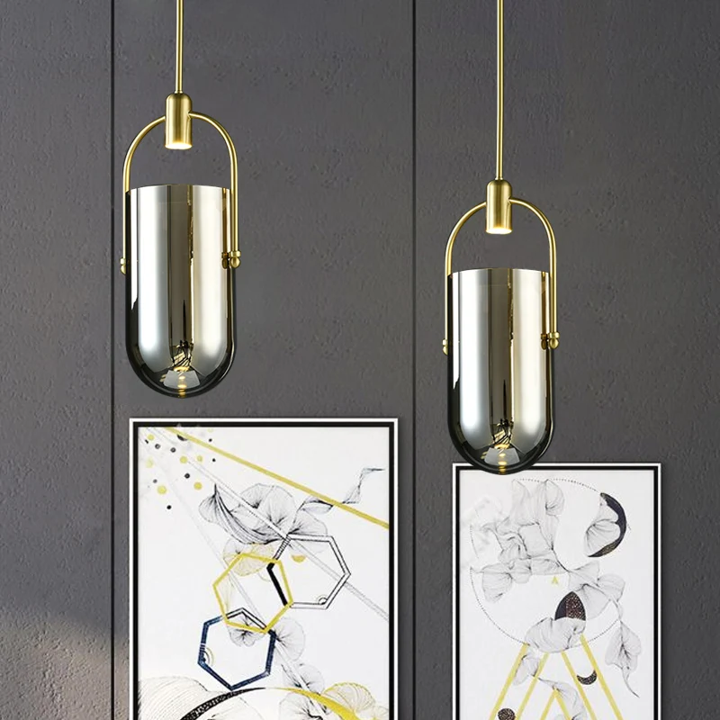 Omgekeerde langwerpige koepel hanglamp Retro nieuwigheid rookgrijs glas messing LED hanglamp met handvat Clearhalo