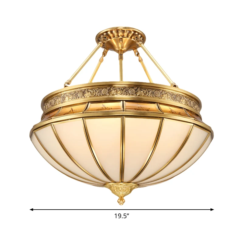 Omgekeerde woonkamer semi-inbouwverlichting Koloniaal matglas 4 lampen Messing plafondlamp Clearhalo