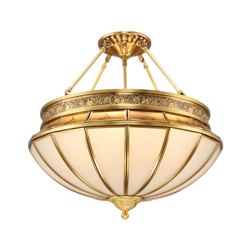 Omgekeerde woonkamer semi-inbouwverlichting Koloniaal matglas 4 lampen Messing plafondlamp Clearhalo