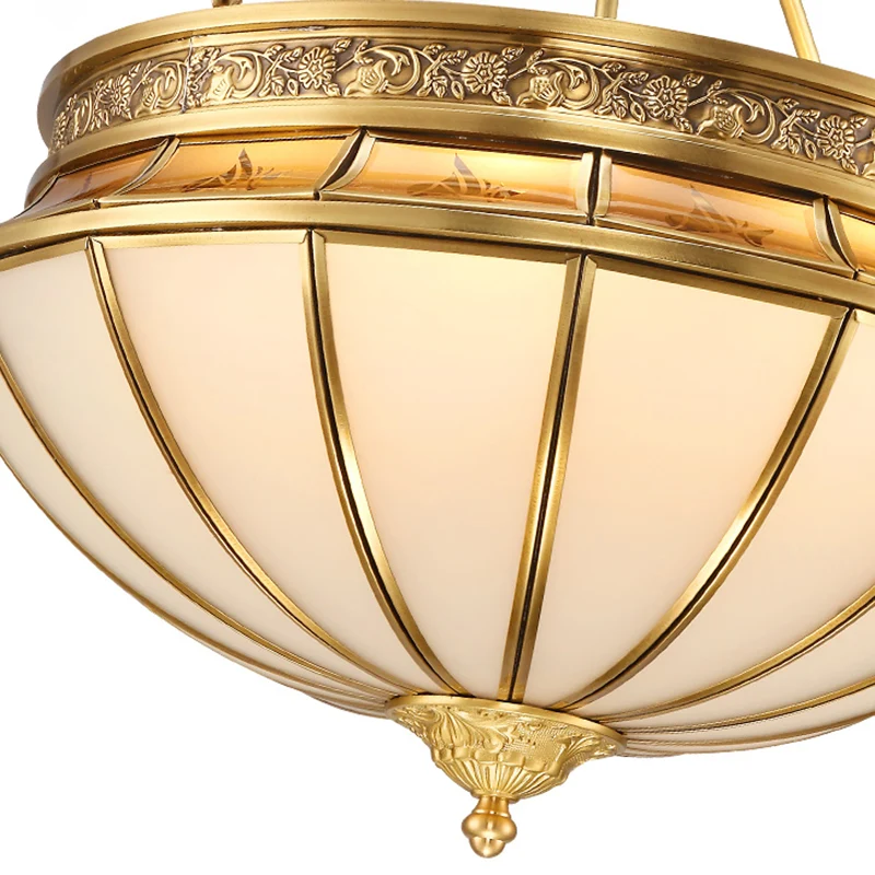 Omgekeerde woonkamer semi-inbouwverlichting Koloniaal matglas 4 lampen Messing plafondlamp Clearhalo