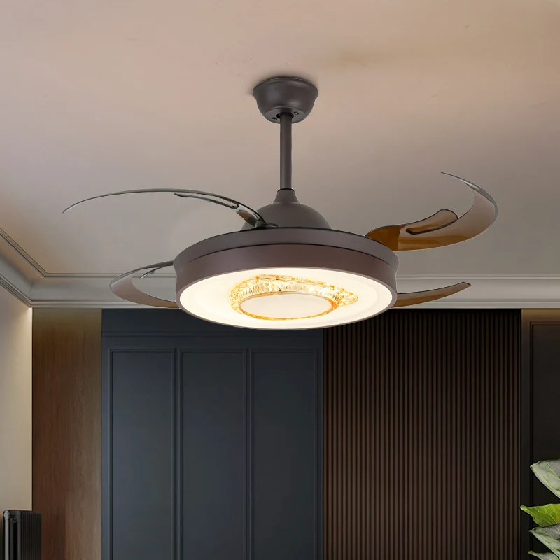 Omkeerbare Antler Blade LED-plafondventilator Scandinavische stijl Zwart metallic Downrod semi-inbouwlamp met kristaleleme...