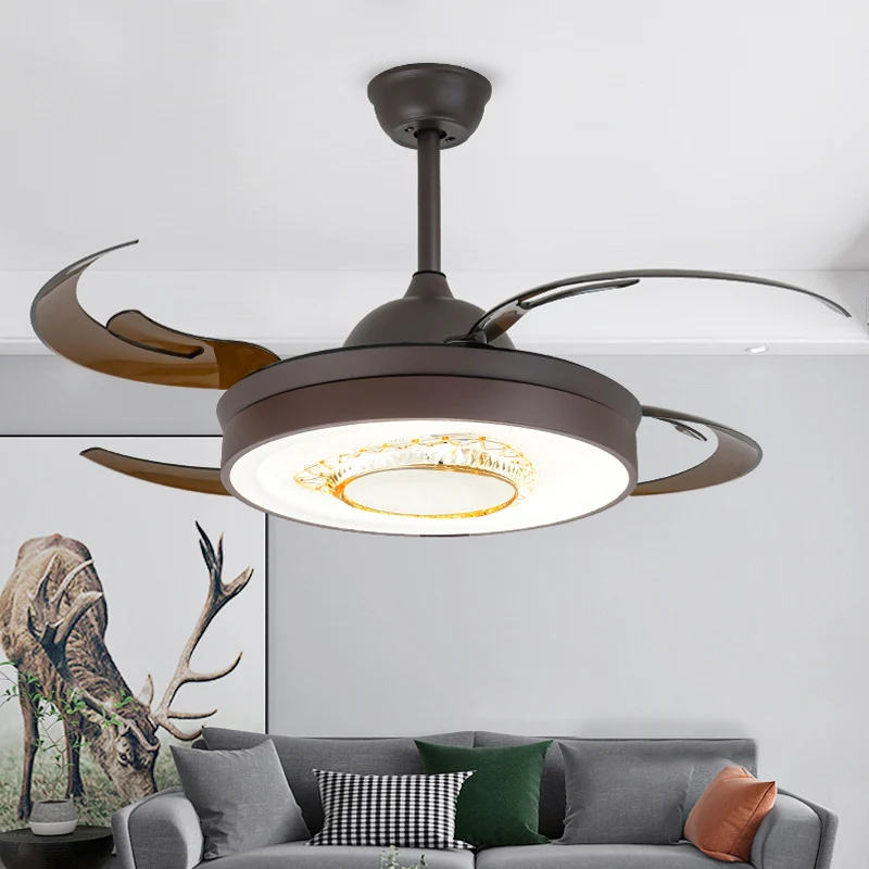 Omkeerbare Antler Blade LED-plafondventilator Scandinavische stijl Zwart metallic Downrod semi-inbouwlamp met kristaleleme...