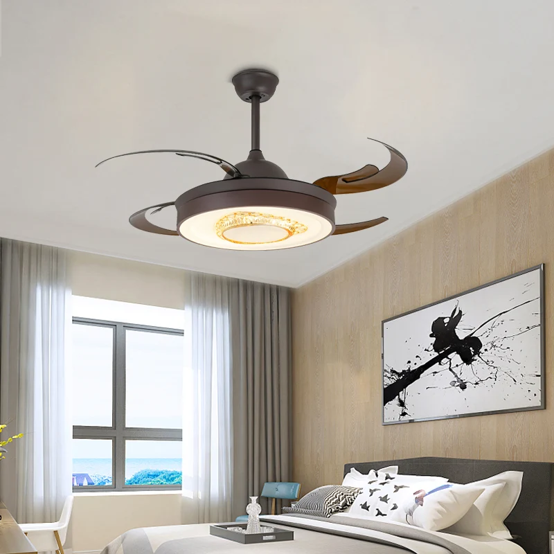 Omkeerbare Antler Blade LED-plafondventilator Scandinavische stijl Zwart metallic Downrod semi-inbouwlamp met kristaleleme...