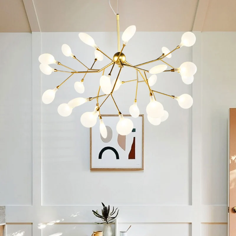 Ontwerper blad hangende plafondlamp acryl woonkamer kroonluchter verlichting goud Clearhalo