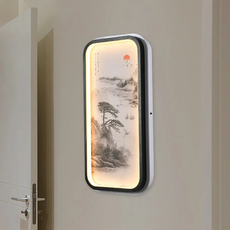 Oosterse rechthoek acryl pijnboom muurschildering licht LED-wandverlichting idee zwart voor logeerkamer Clearhalo