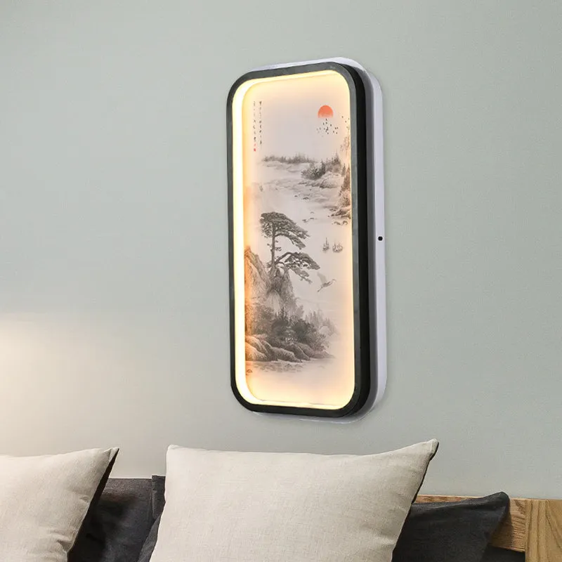 Oosterse rechthoek acryl pijnboom muurschildering licht LED-wandverlichting idee zwart voor logeerkamer Clearhalo