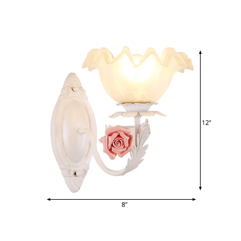 Opaal glazen bloem schanslamp American Garden 1-lamps woonkamer wandlamp lichtbruin/wit Clearhalo